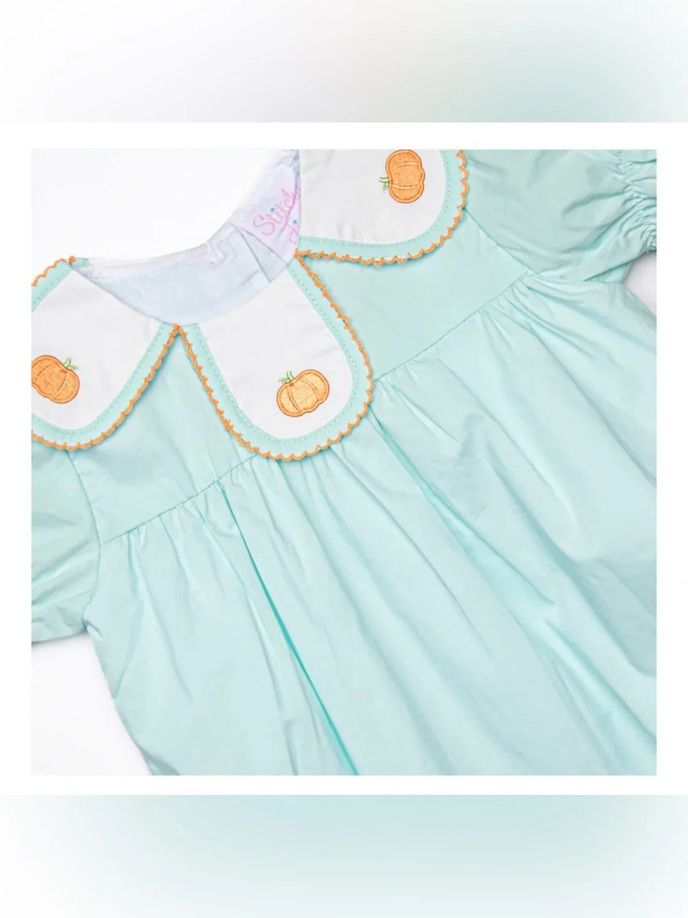EUC Stitchy Fish Jane Be Little Pumpkin Embroidered Bubble in Mint Green 3M